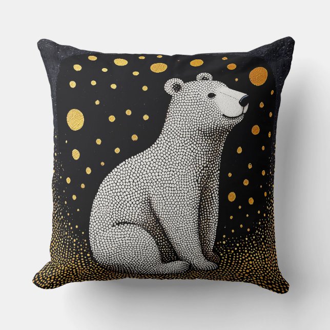 Polar Bear with Gold on Black Background Cushion (Front)