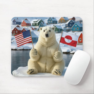 Polar Bear With Greenland and American Flags Mouse Mat