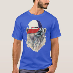 Polar Bear with Hat I Love Snow Heart T-Shirt