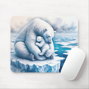 Polar Bear With Her Cub On a Glacier Mouse Mat