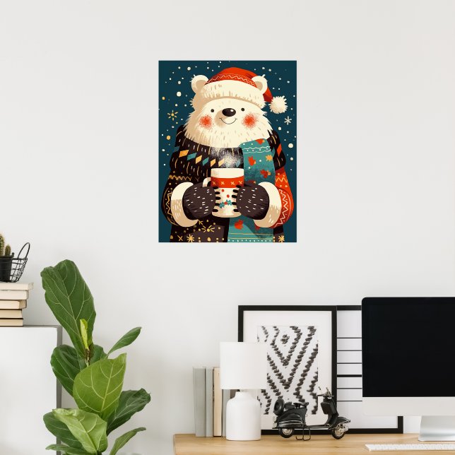Polar Bear with Hot Chocolate Mug Poster (Home Office)