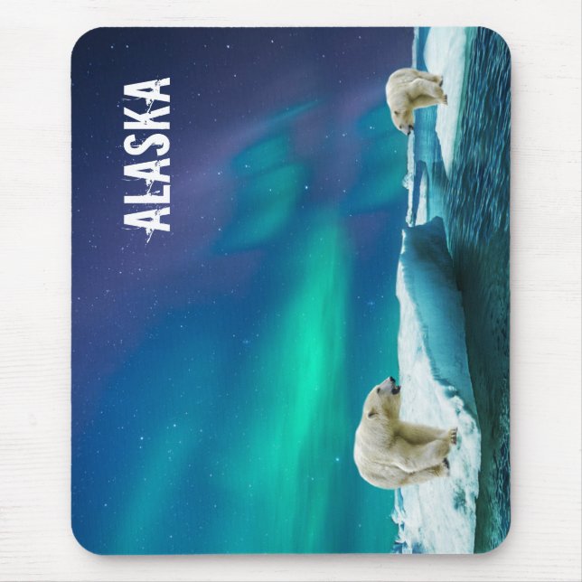 Polar Bear with Northern Lights Alaska Mouse Pad (Front)