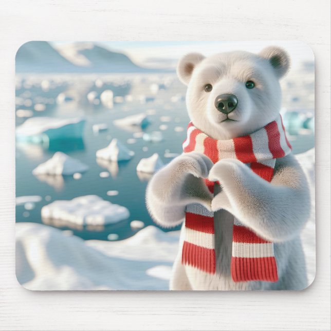 Polar Bear With Paws Forming a Heart Mouse Mat (Front)