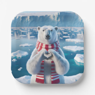 Polar Bear With Paws Forming a Heart Paper Plate