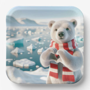 Polar Bear With Paws Forming a Heart Paper Plate