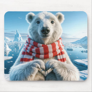 Polar Bear With Paws In Heart Shape Mouse Mat