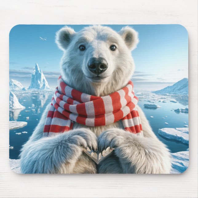 Polar Bear With Paws In Heart Shape Mouse Mat (Front)