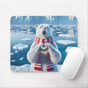 Polar Bear With Paws In Heart Shape Mouse Mat