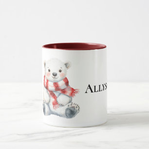 Polar Bear with Peppermint Red White Scarf Mug