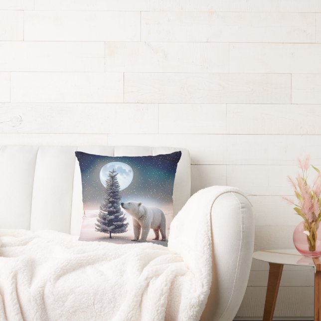 Polar Bear With Pine Tree Cushion (Couch)