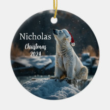 Polar Bear with Santa Cap Personalised Ornament
