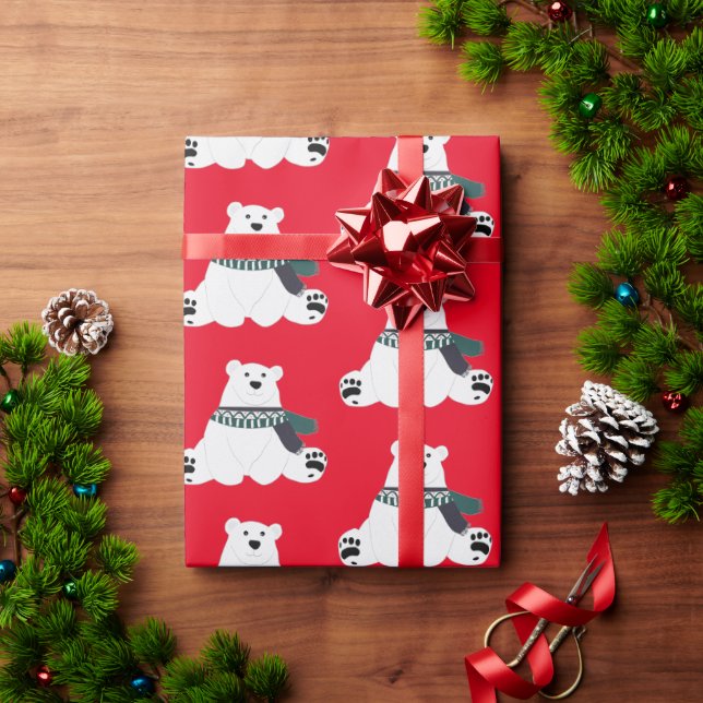 Polar Bear With Scarf Red Wrapping Paper (Holiday Gift)