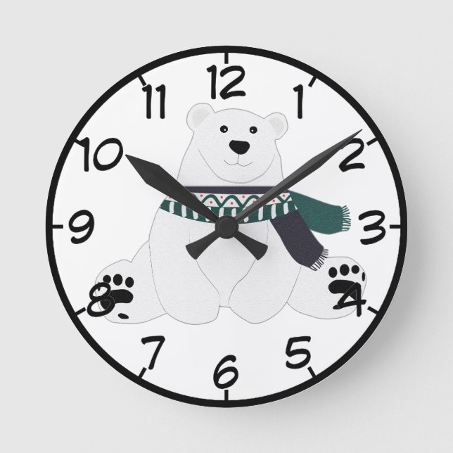 Polar Bear With Scarf  Round Clock (Front)