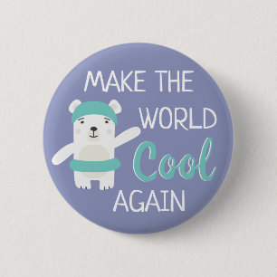 Polar bear with swim ring climate change 6 cm round badge