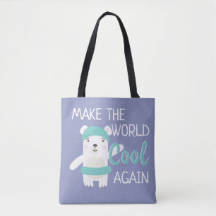 Polar bear with swim ring climate change tote bag