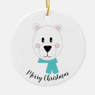 Polar Bear with Teal Scarf Ceramic Tree Decoration