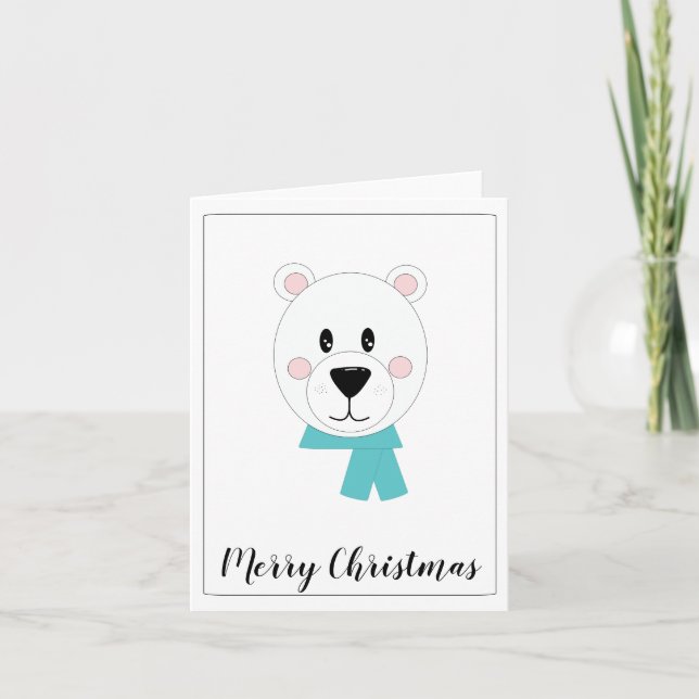 Polar Bear with Teal Scarf  Holiday Card (Front)