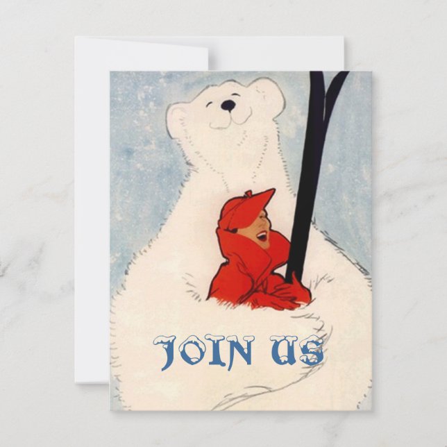 POLAR BEAR WOMAN'S SKIING BIRTHDAY PARTY INVITE (Front)