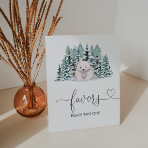 Polar Bear Woodland Winter Baby Shower Favours Pedestal Sign