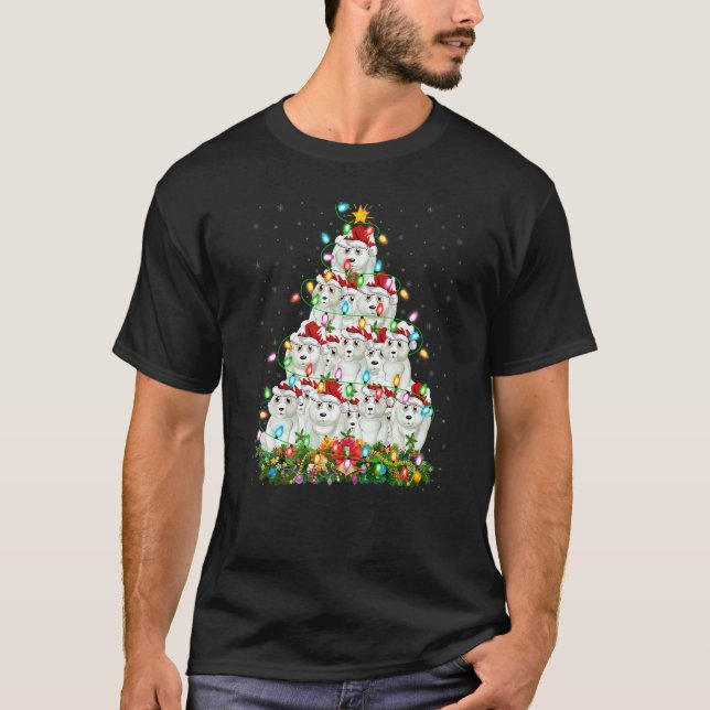 Polar Bear  Xmas Lights Santa Polar Bear Christmas T-Shirt (Front)