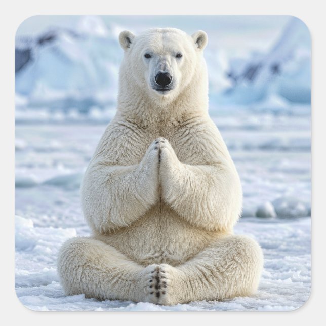 Polar Bear Yoga Pose Square Sticker (Front)
