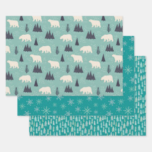 Polar Bears and Forest Bundle: Teal Blue Wrapping Paper Sheet