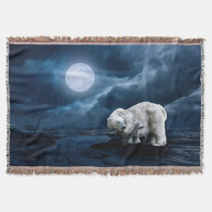 Polar Bears and Full Moon Throw Blanket