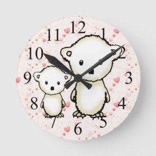 Polar Bears and Hearts Kids Wall Clock