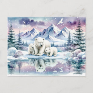 Polar Bears and Snowy Winter Scene Painting Postcard
