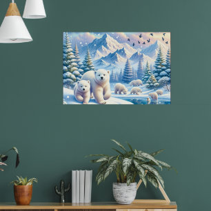 Polar Bears and Snowy Winter Scene Painting Poster