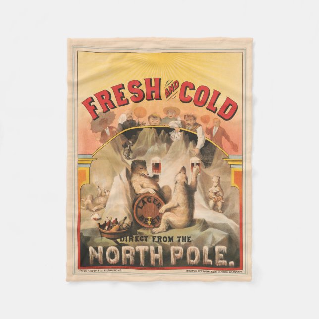 Polar Bears Are Enjoying Mugs Of Lager Beer Fleece Blanket (Front)