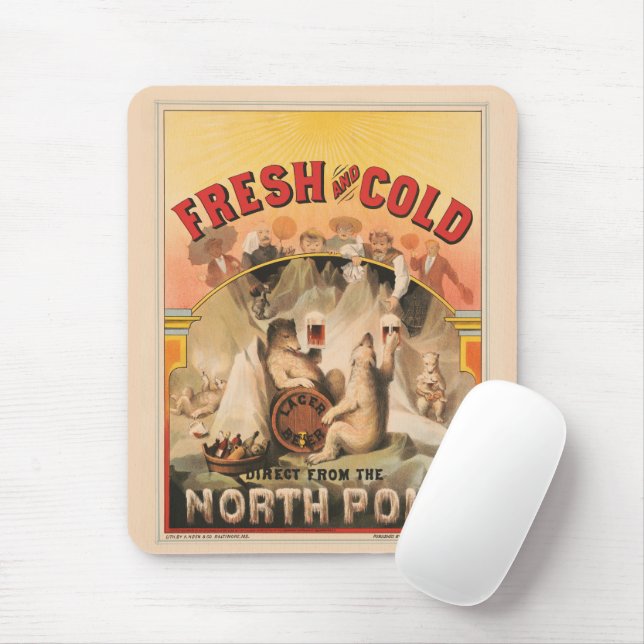 Polar Bears Are Enjoying Mugs Of Lager Beer Mouse Mat (With Mouse)