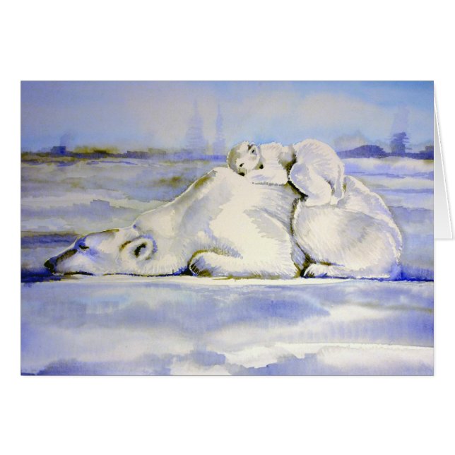Polar Bears Card Mama and Cub Sleeping (Front Horizontal)