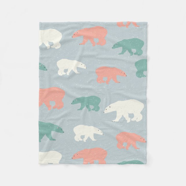 Polar Bears Christmas Winter Pattern Fleece Blanket (Front)