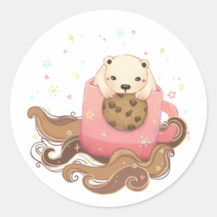 Polar Bear's Cookie & Coffee Break Illustration Classic Round Sticker