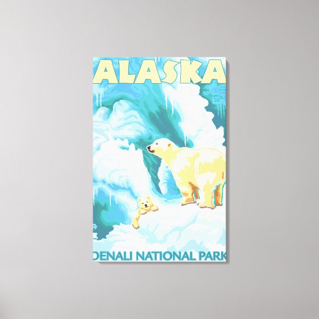 Polar Bears & Cub - Denali National Park, Alaska Canvas Print (Front)