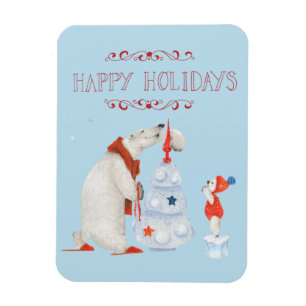 Polar Bears Decorating Tree Magnet