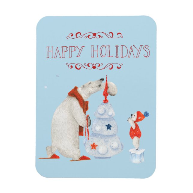 Polar Bears Decorating Tree Magnet (Vertical)
