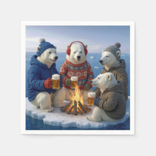 Polar Bears Drinking Around a Campfire  Napkin
