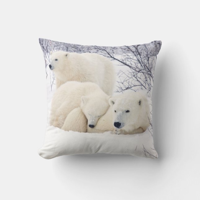 Polar Bears female and Two cubs Cushion (Front)