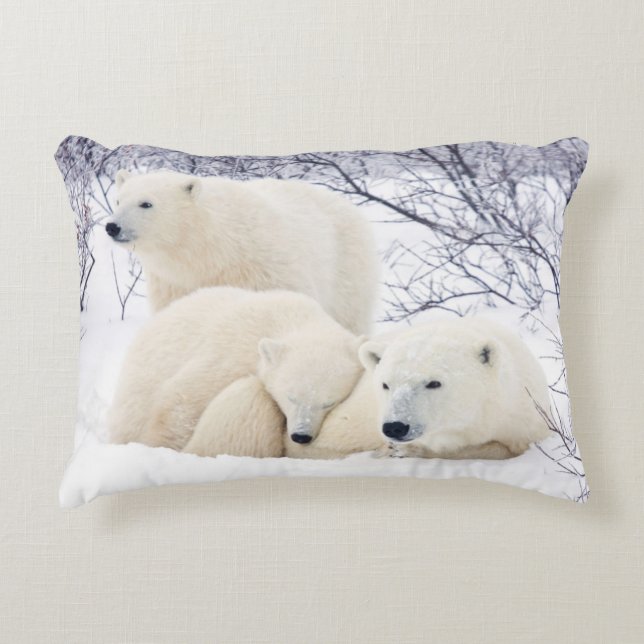 Polar Bears female and Two cubs Decorative Cushion (Front)
