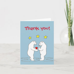 Polar Bears giving Heart and Yellow Stars Holiday Card