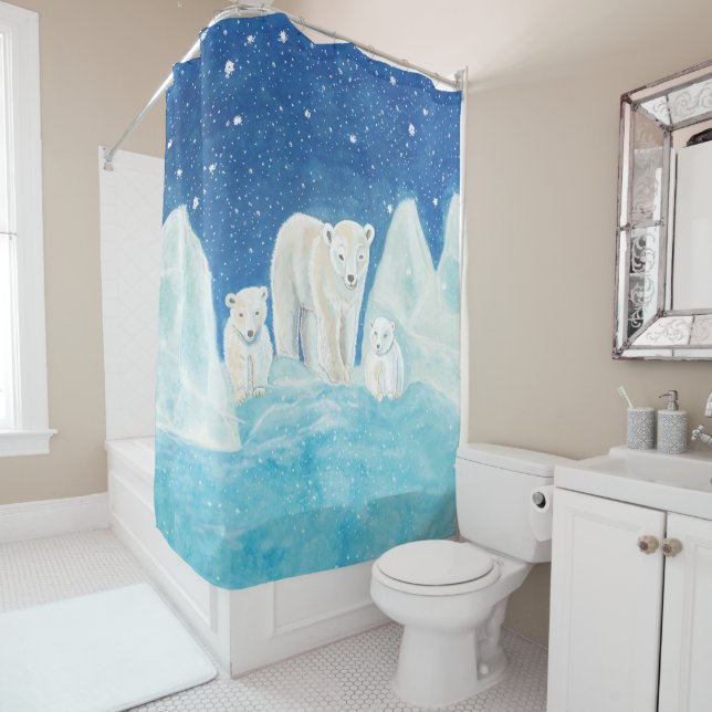 Polar Bears Illustration   Shower Curtain (In Situ)