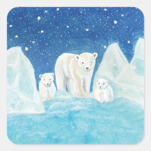 Polar Bears Illustration  Square Sticker