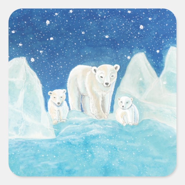Polar Bears Illustration  Square Sticker (Front)