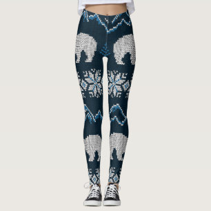 Polar Bears Knitted Winter Pattern Leggings