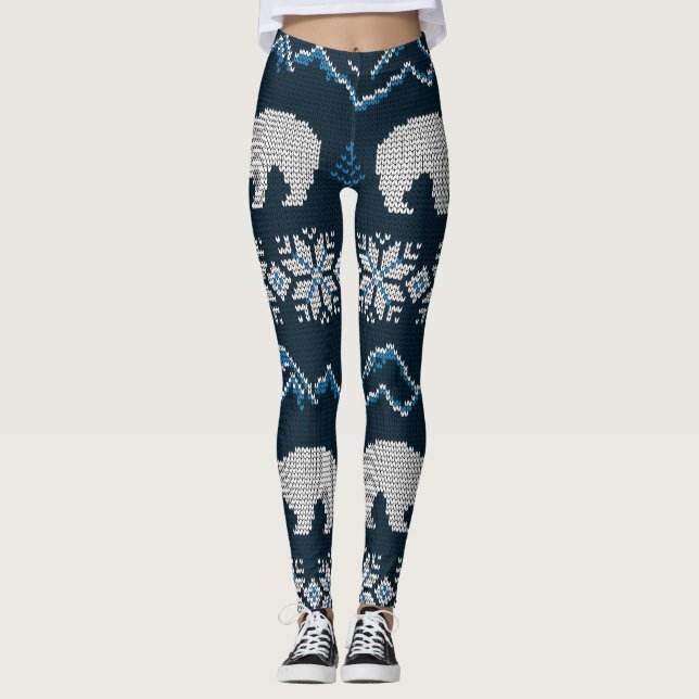 Polar Bears Knitted Winter Pattern Leggings (Front)
