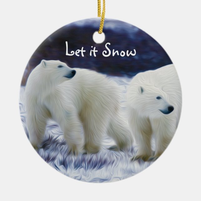 Polar Bears Let it Snow Ceramic Tree Decoration (Front)