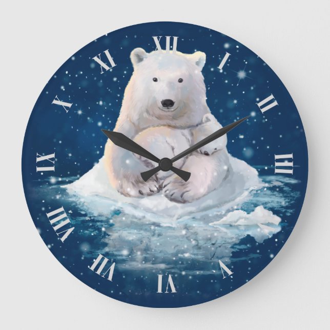 Polar bears on an ice floe large clock (Front)