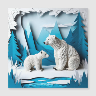 Polar Bears Papercraft Scene in Blue Arctic Forest